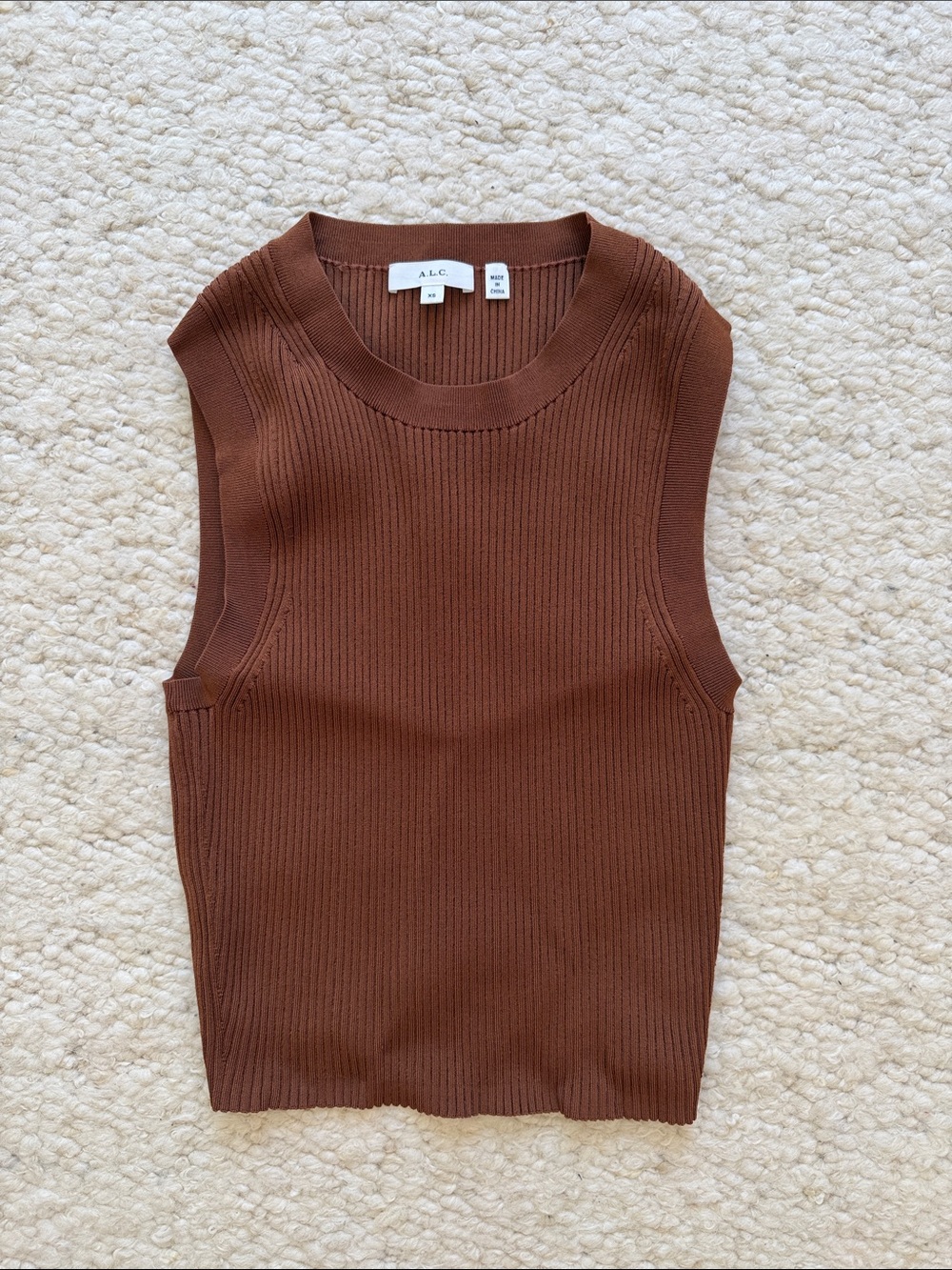 A.L.C. Sleeveless Ribbed Knit Tank — Chestnut Brown